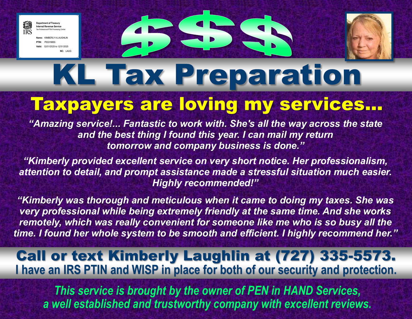 1) Resumes, Editing, and Tax Preparation - Website Link