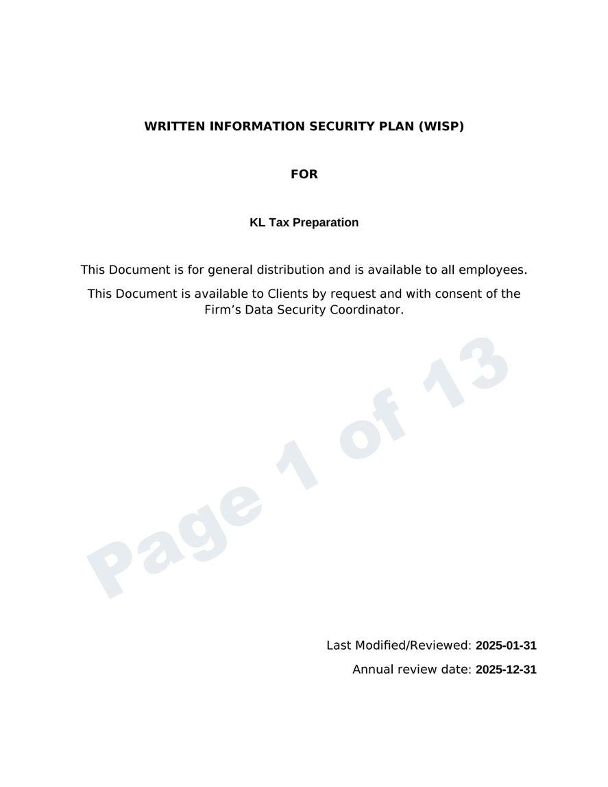 KL Tax Preparation's WISP